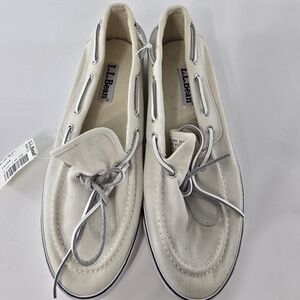 LL Bean White Canvas Camp Moc Mocs Mocc Moccasins Deck Boat Shoes NWT Size 11